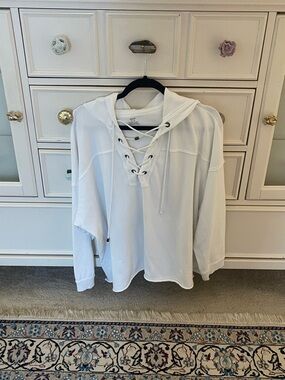 aerie Cream Lace-Up V-Neck Hoodie